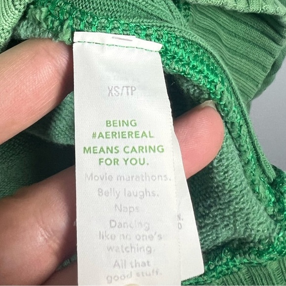 Aerie Down to Earth Oversized Green Spellout Logo Crewneck XS - Picture 5 of 6